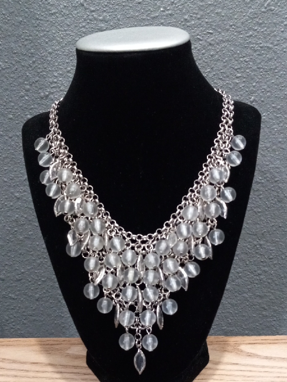 Silver-Tone Clear Beaded Statement Necklace